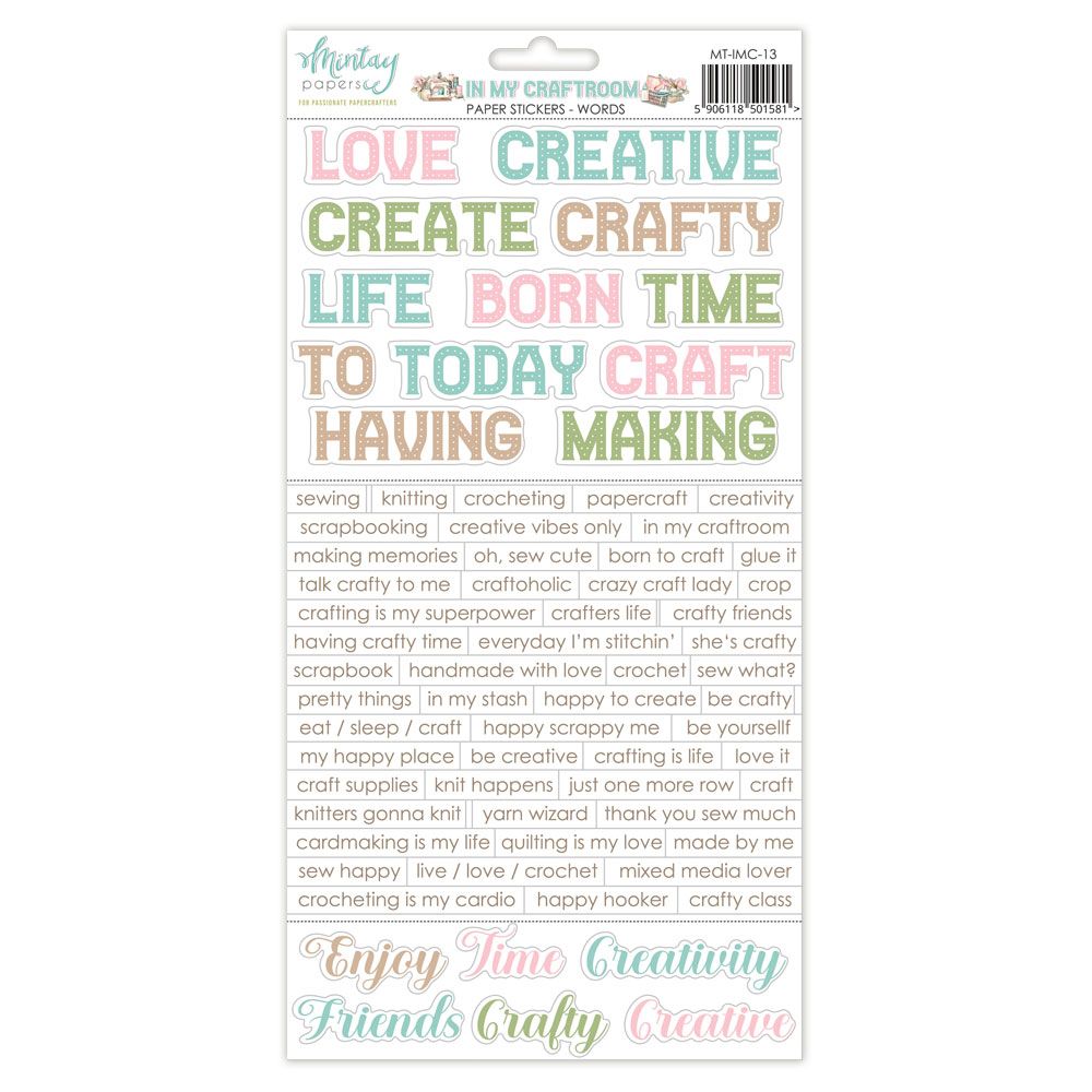 Mintay In My Craftroom Words 6 x 12 Paper Stickers