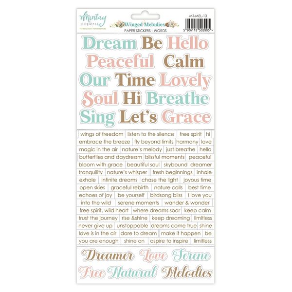 Mintay Winged Melodies 6 x 12 Paper Stickers - Words