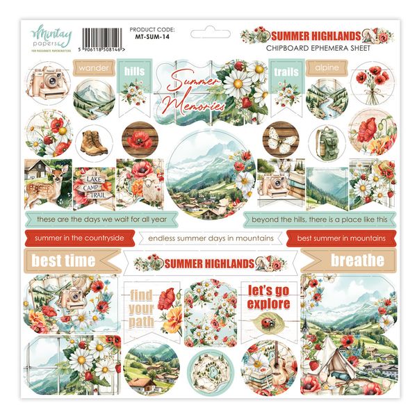 Mintay Summer Highlands 12 x 12 Chipboard Ephemera Sheet