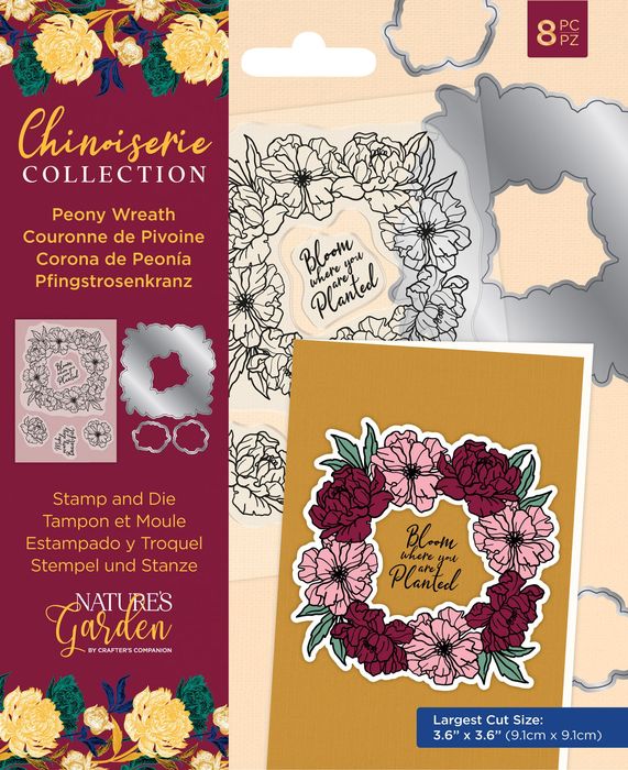 Crafter's Companion Nature's Garden Chinoiserie Stamps & Dies 8/Pkg-Peony Wreath