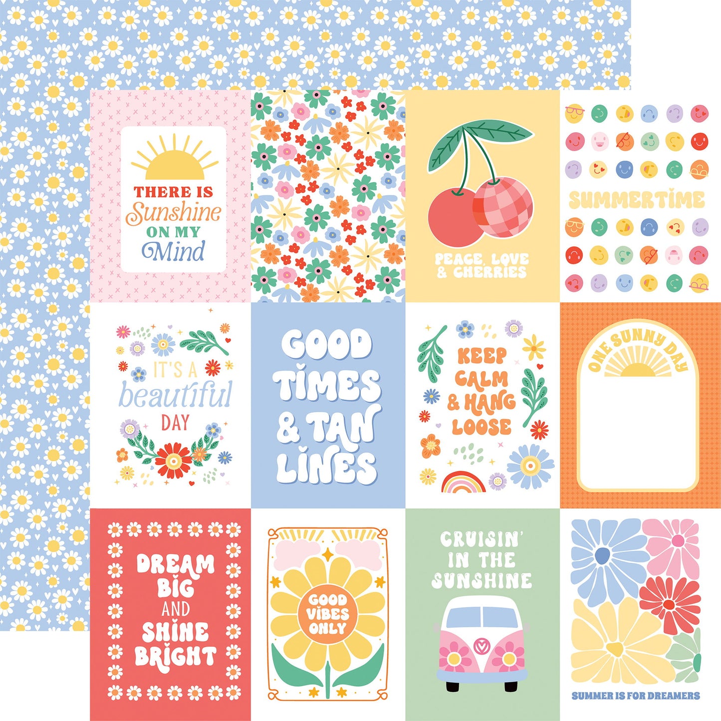 Echo Park Our Groovy Summer: 3x4 Journaling Cards 12x12 Patterned Paper