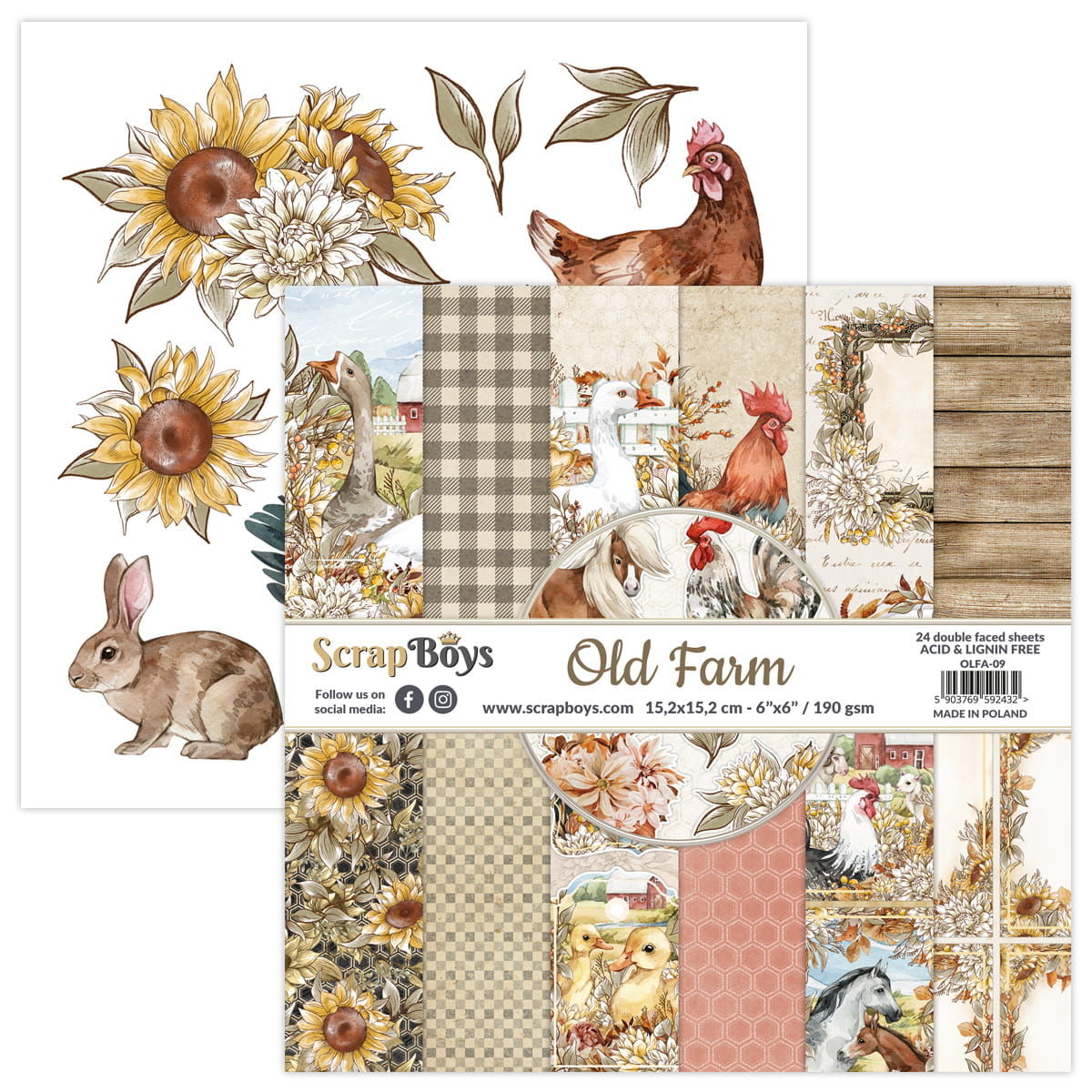 ScrapBoys Old Farm 09 6"x6" Paper Set