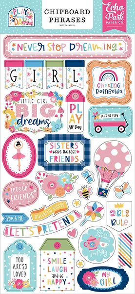 Echo Park Paper Company Play All Day Girl 6x13 Chipboard Phrases