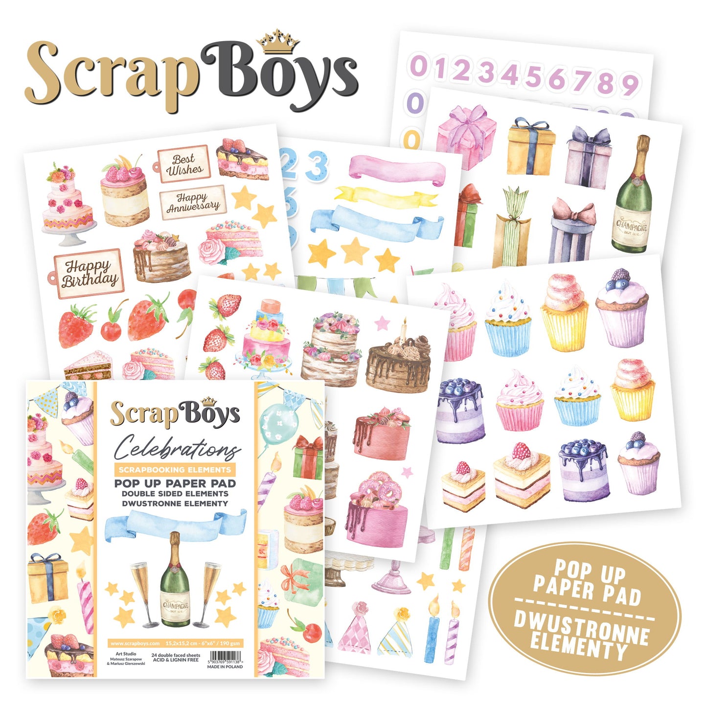 ScrapBoys Celebrations 11 6"x6" POP UP Paper Set
