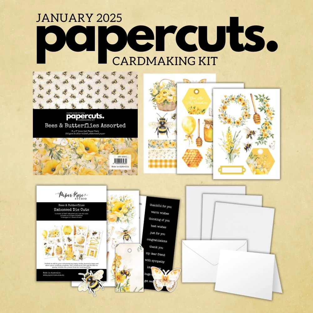 Paper Rose Papercuts Cardmaking Kit - January 2025 Bees & Butterflies