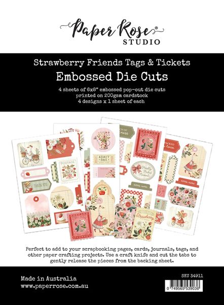 Paper Rose Studio Strawberry Friends Tags & Tickets Embossed Die Cuts