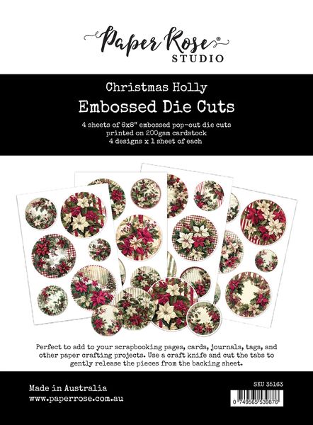 Paper Rose Studio Christmas Holly Embossed Die Cuts