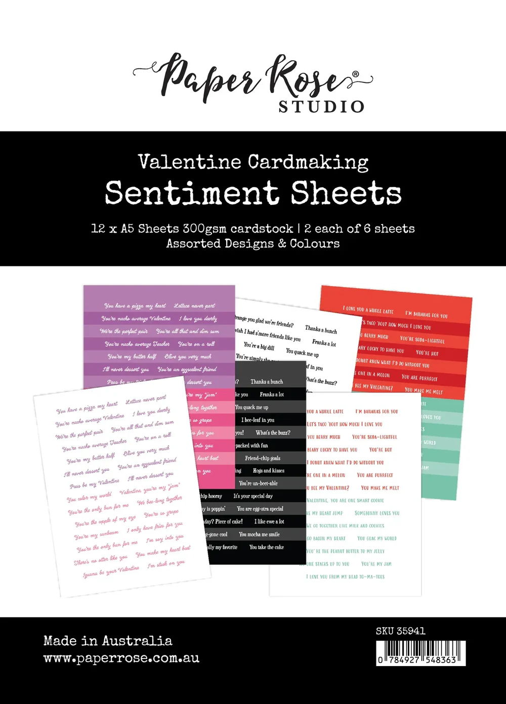 Paper Rose Valentine 6x8" Cardmaking Sentiment Sheets