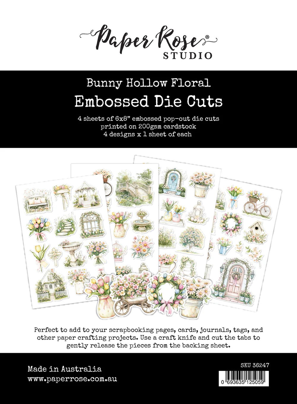 Paper Rose Bunny Hollow 6x8" Floral Embossed Die Cuts