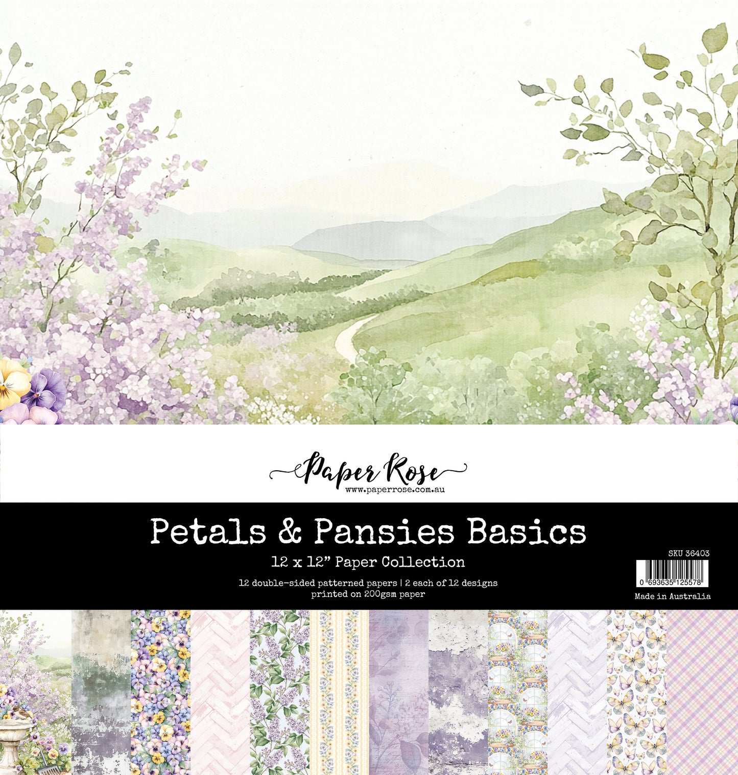 Paper Rose Petals & Pansies Basics 12x12 Paper Collection