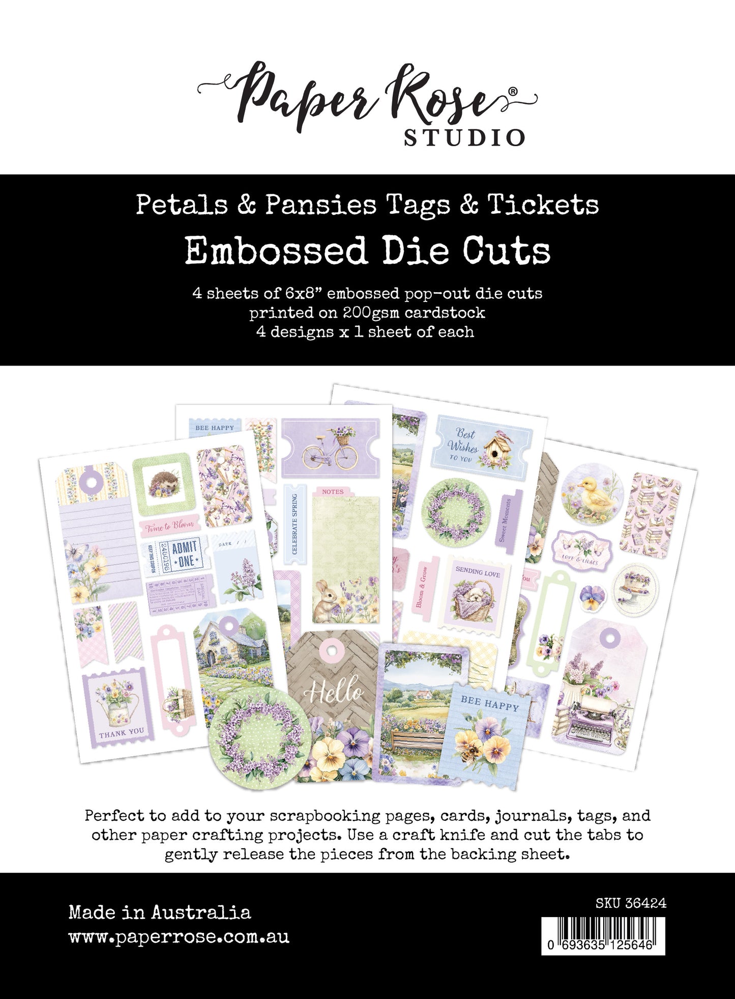Paper Rose Petals & Pansies 6x8" Tags & Tickets Embossed Die Cuts