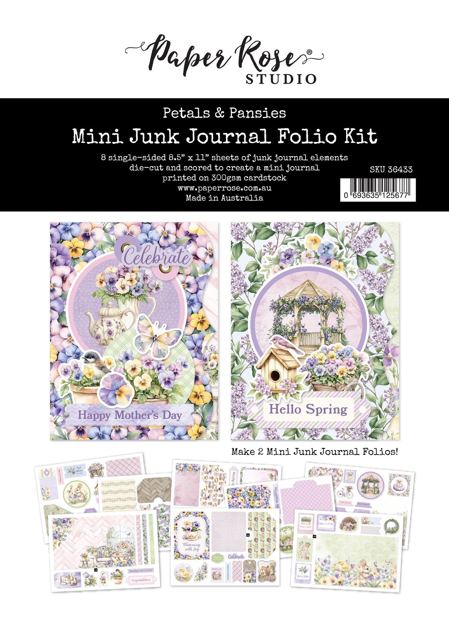 Paper Rose Petals & Pansies 8.5x11" Mini Folio Kit