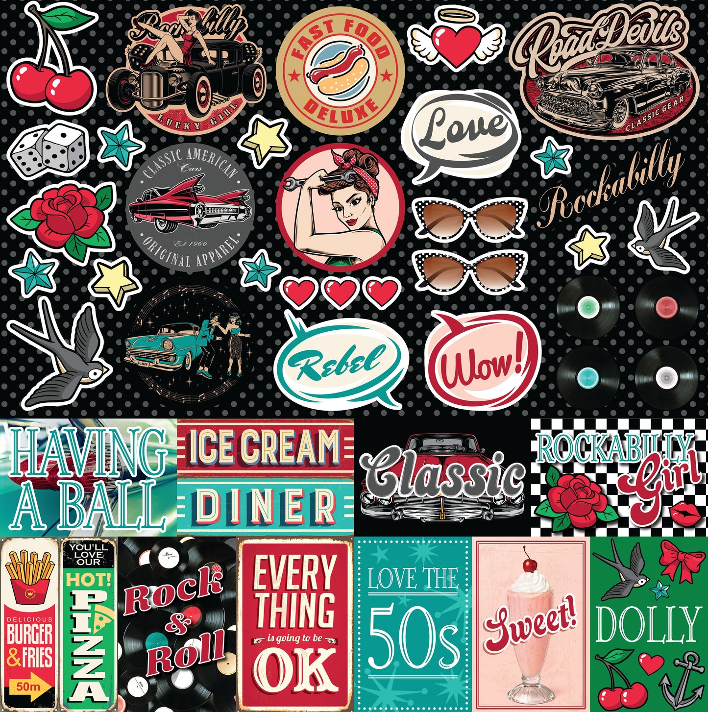 Reminisce Rockabilly 12x12 Custom Sticker