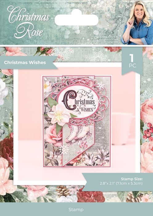 Sara Signature Clear Acrylic Stamp-Christmas Wishes, Christmas Rose