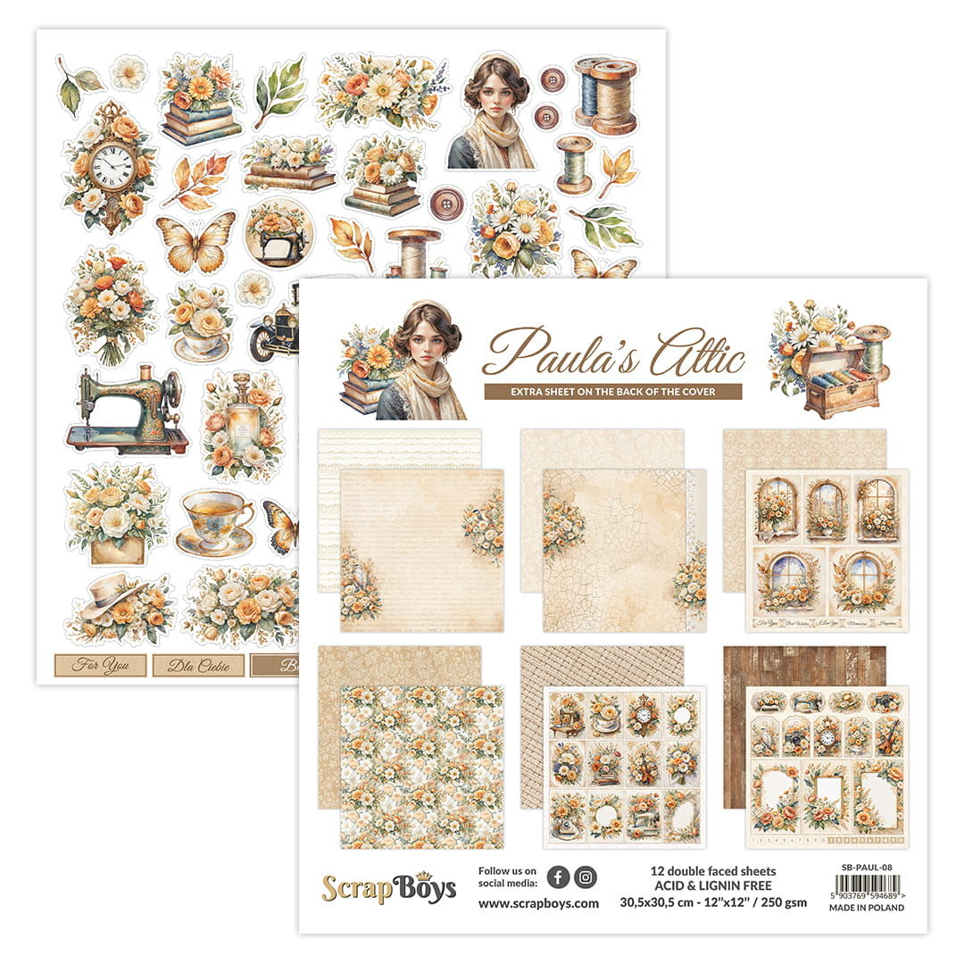 ScrapBoys Paula's Attic 08 12"x12" Paper Set