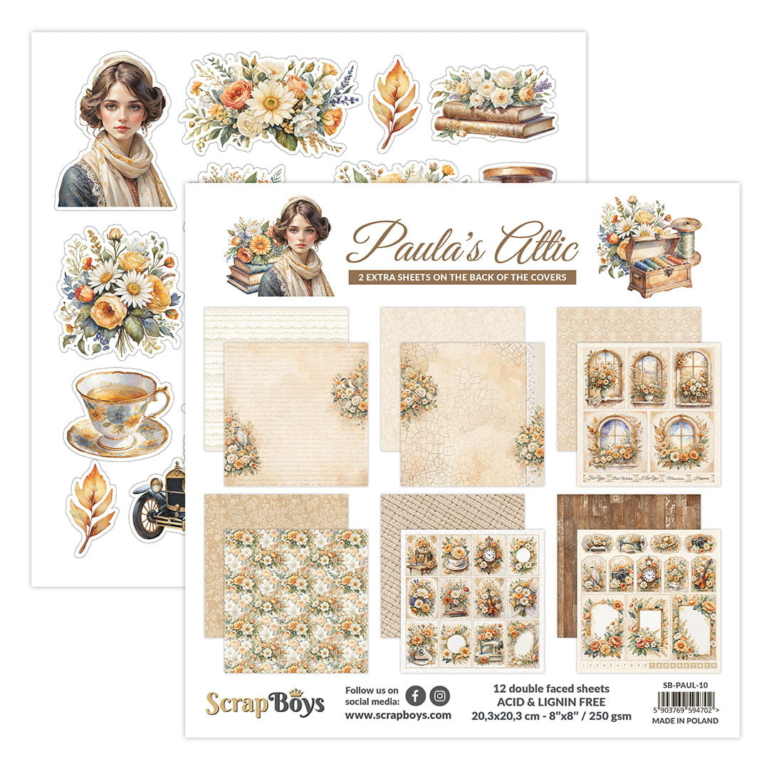 ScrapBoys 8"x8" Paula's Attic 10 Paper Set