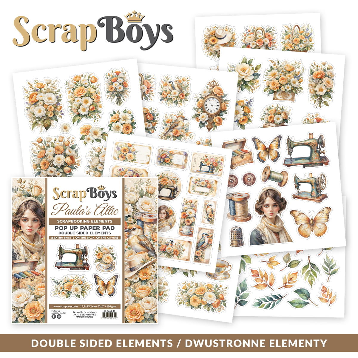 ScrapBoys Paula's Attic 11 POP UP 6"x6" Paper Set