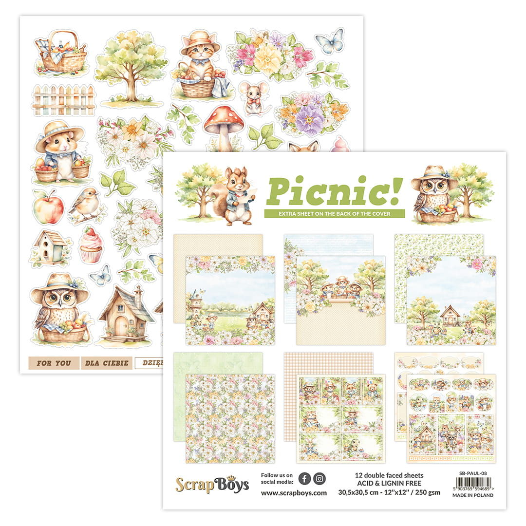 ScrapBoys Picnic! 11 POP UP 6"x6" Paper Set