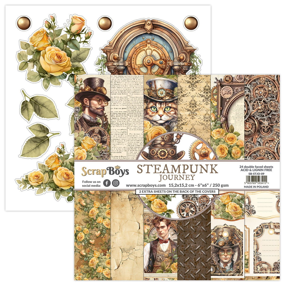 ScrapBoys STEAMPUNK JOURNEY 09 6"x6" Paper Set