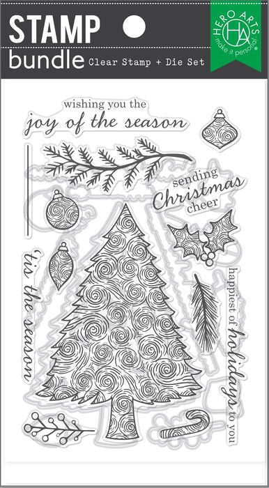 Hero Arts Clear Stamp & Die Combo-Swirly Christmas Tree