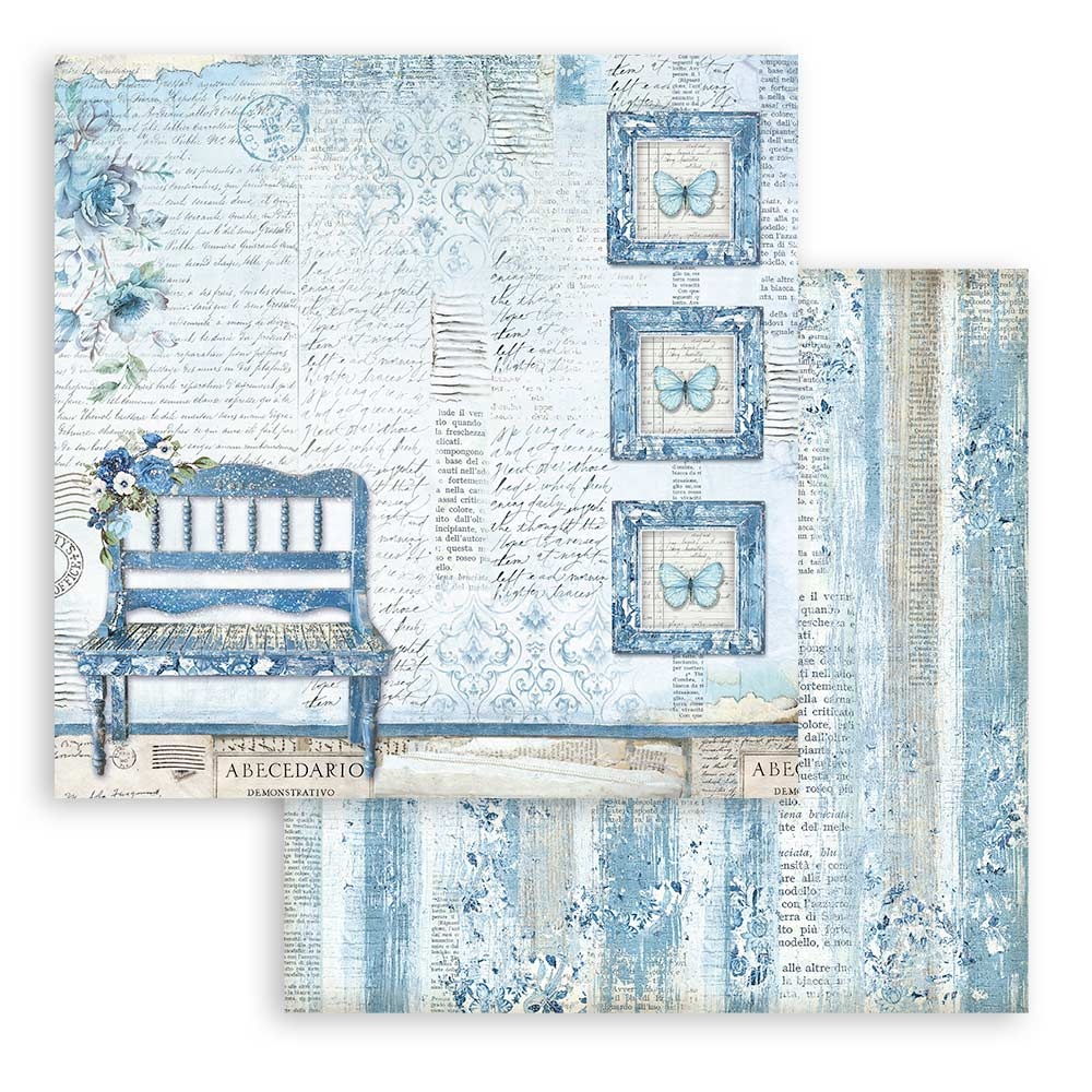 Stamperia Blue Land Bench Double-Sided Cardstock 12"X12" - Single Sheet