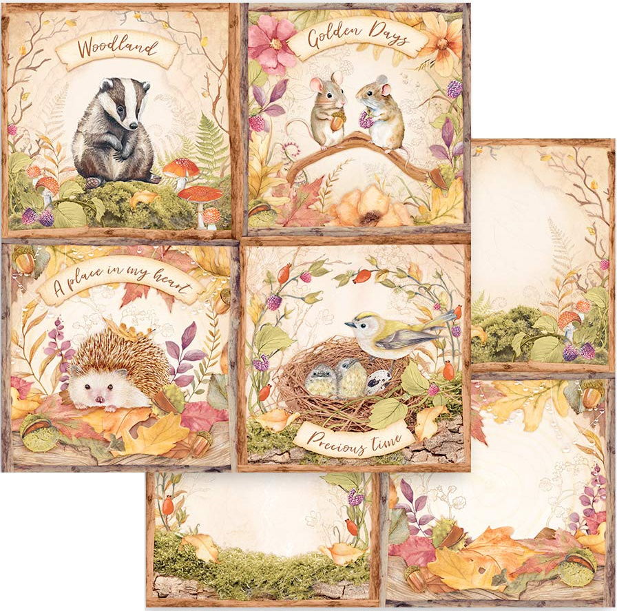 Stamperia Woodland: 4 Cards 12"X12" Double-Sided Cardstock (1 Sheet)
