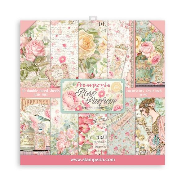 DISC - Stamperia Double-Sided Paper Pad 12"X12" 10/Pkg-Rose Parfum, 10 Designs/1 Each