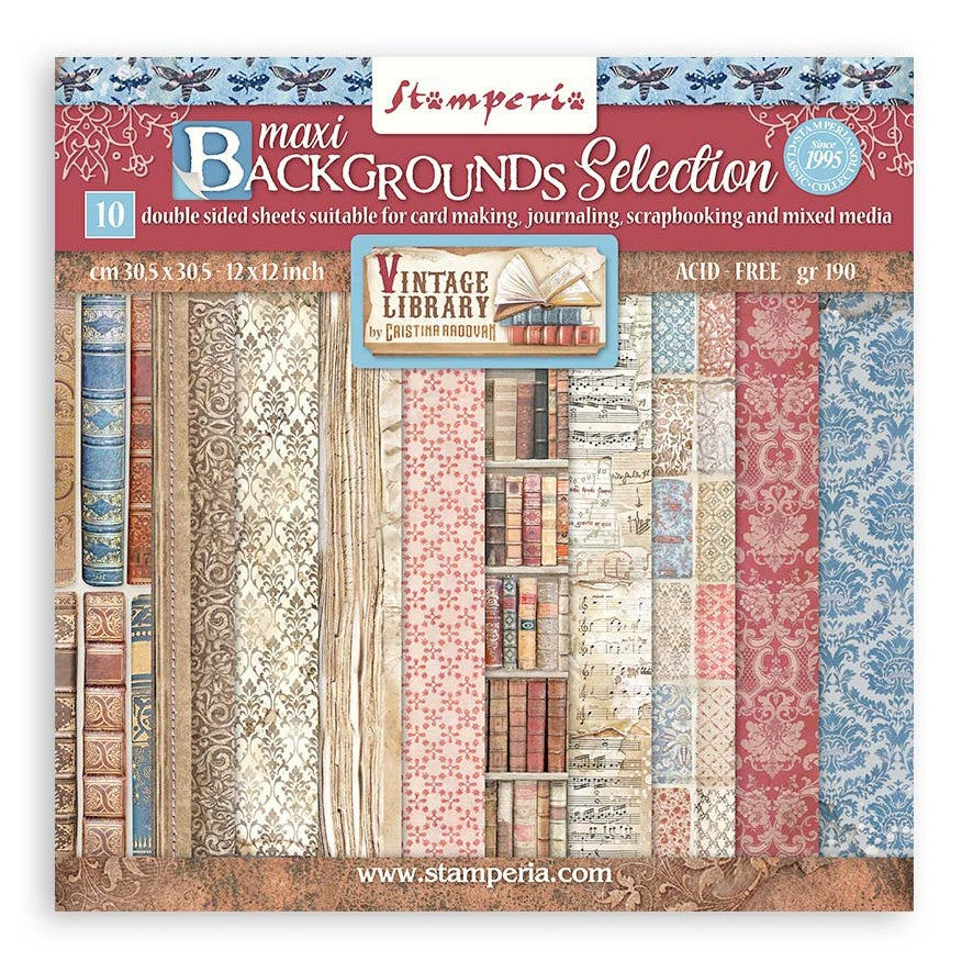 Stamperia Vintage Library Backgrounds 12"x12" Paper Pack