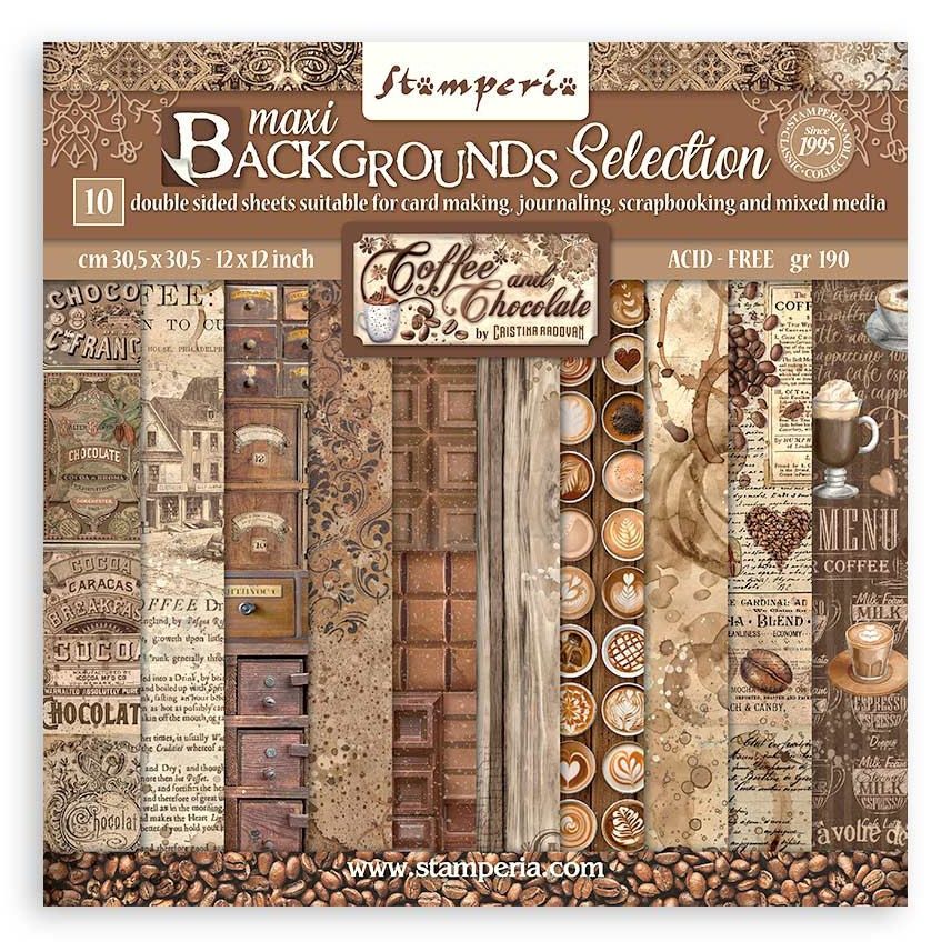DISC - Stamperia Coffee and Chocolate Maxi Backgrounds 12x12 Paper Pack