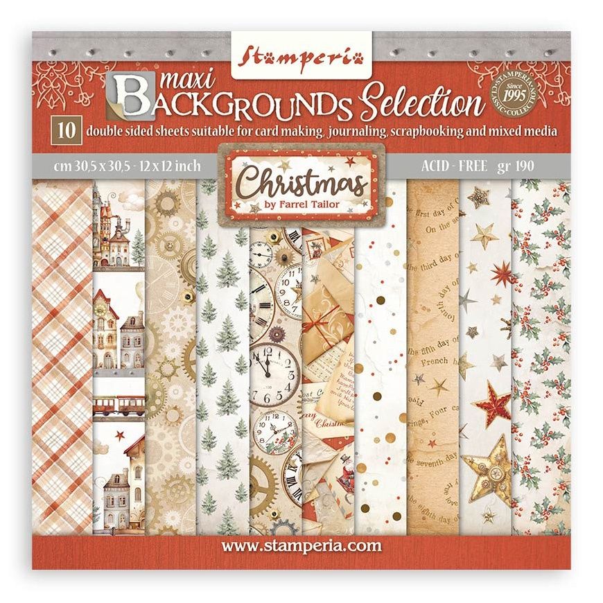 DISC - Stamperia Maxi Backgrounds Christmas 12X12 Paper Pad