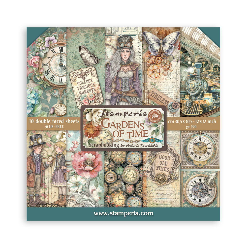 Stamperia Gardens of Time 12x12 Double-Sided Paper Pad, 10 sheets/pkg.