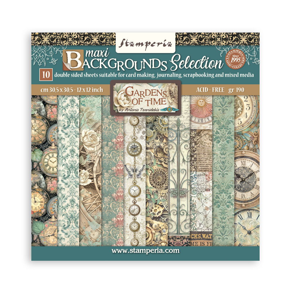 Stamperia Gardens of Time Backgrounds 12x12 Double-Sided Paper Pad, 10 sheets/pkg.
