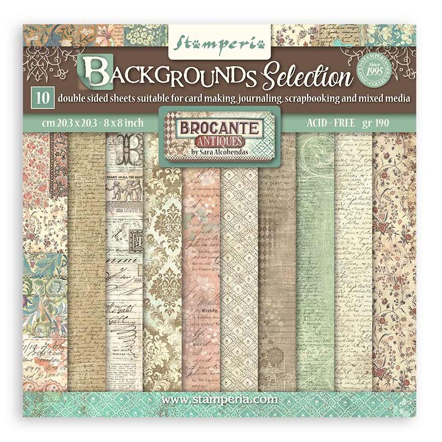 Stamperia Brocante Antiques Backgrounds Selection 8X8 Pad