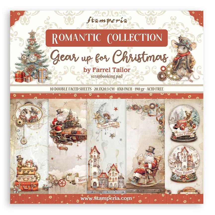 DISC - Stamperia Romantic Collection: Gear Up For Christmas 8X8 Paper Pack