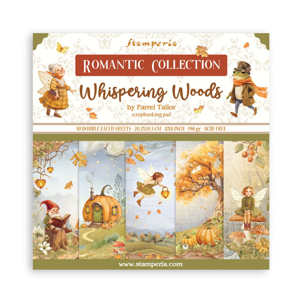 Stamperia Whispering Woods 8"X8" Small Scrapbooking Pad, 10 sheets