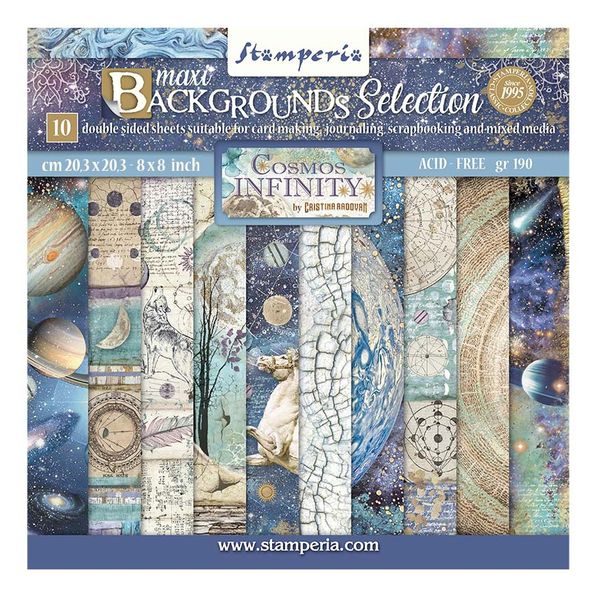 DISC - Stamperia Backgrounds Double-Sided Paper Pad 8"X8" 10/Pkg-Cosmos Infinity, 10 Designs/1 Each
