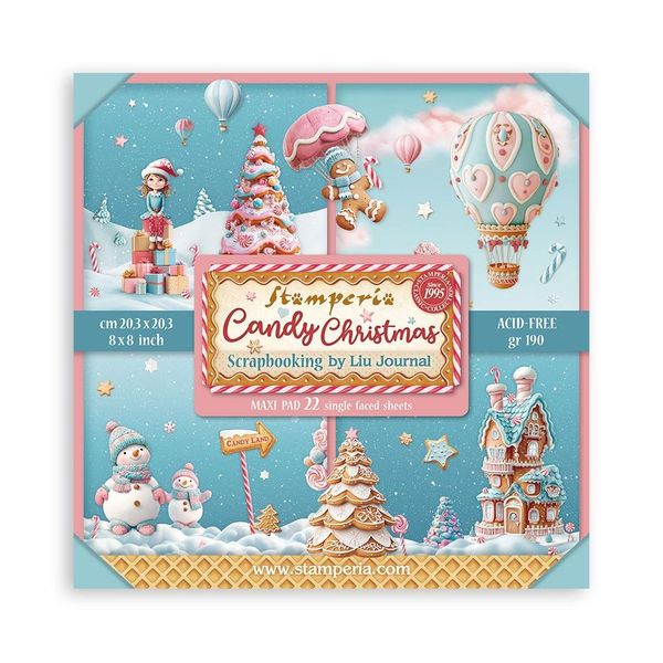 Stamperia Candy Christmas 8"X8" Single-Sided Paper Pad, 22 sheets/Pkg