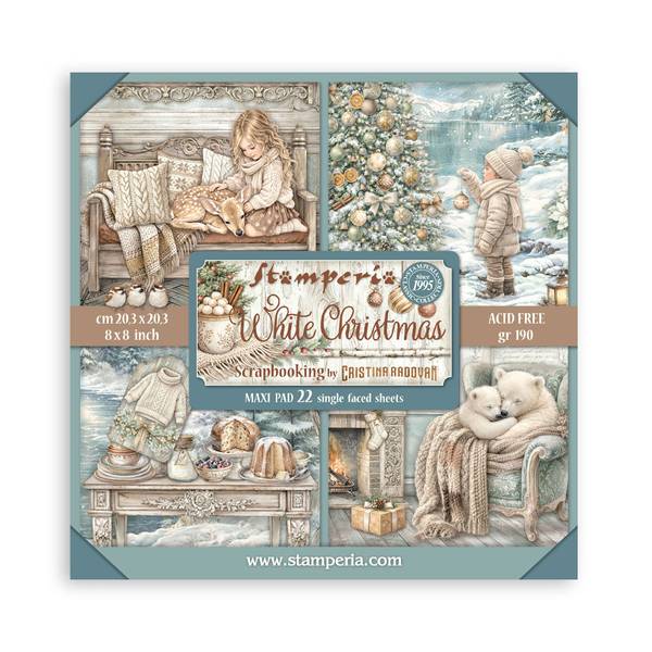 Stamperia White Christmas Single-sided 8"x8" Paper Pad, 22 sheets