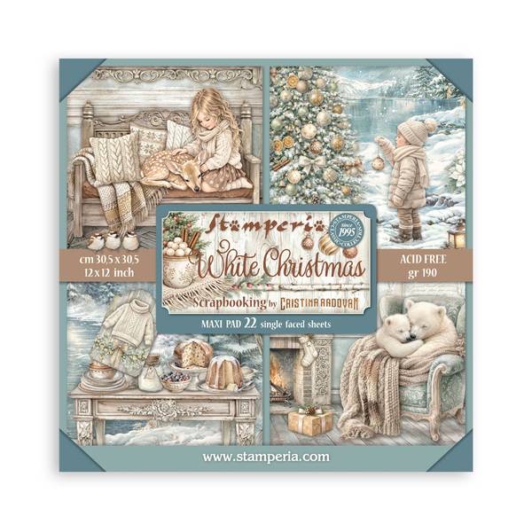 Stamperia White Christmas Single-sided 12"x12" Paper Pad, 22 sheets