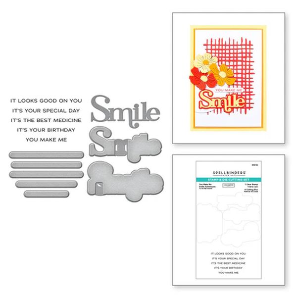 Spellbinders You Make Me Smile Sentiments Clear Stamp and Die Set from the Spotlight Frames and Florals Collection by Lisa Horton × 4