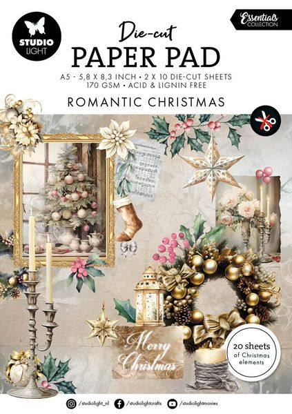 Studio Light Essentials Die-Cut Paper Pad: Romantic Christmas, A5, 20 Sheets