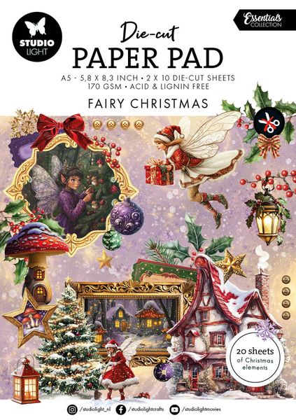 Studio Light SL Die-Cut Paper Pad Fairy Christmas Essentials, 20 Sheets