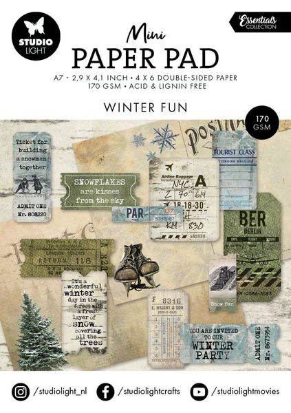 Studio Light Essentials Mini Paper Pad: Winter Fun, A7, 24 Sheets