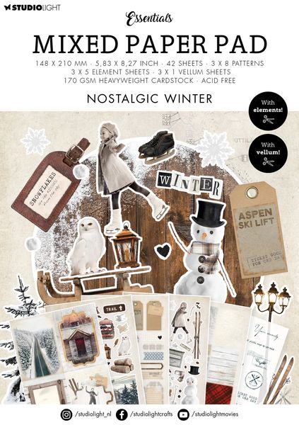 Studio Light Essentials Mixed Paper Pad: Nostalgic Winter, A5, 42 Sheets