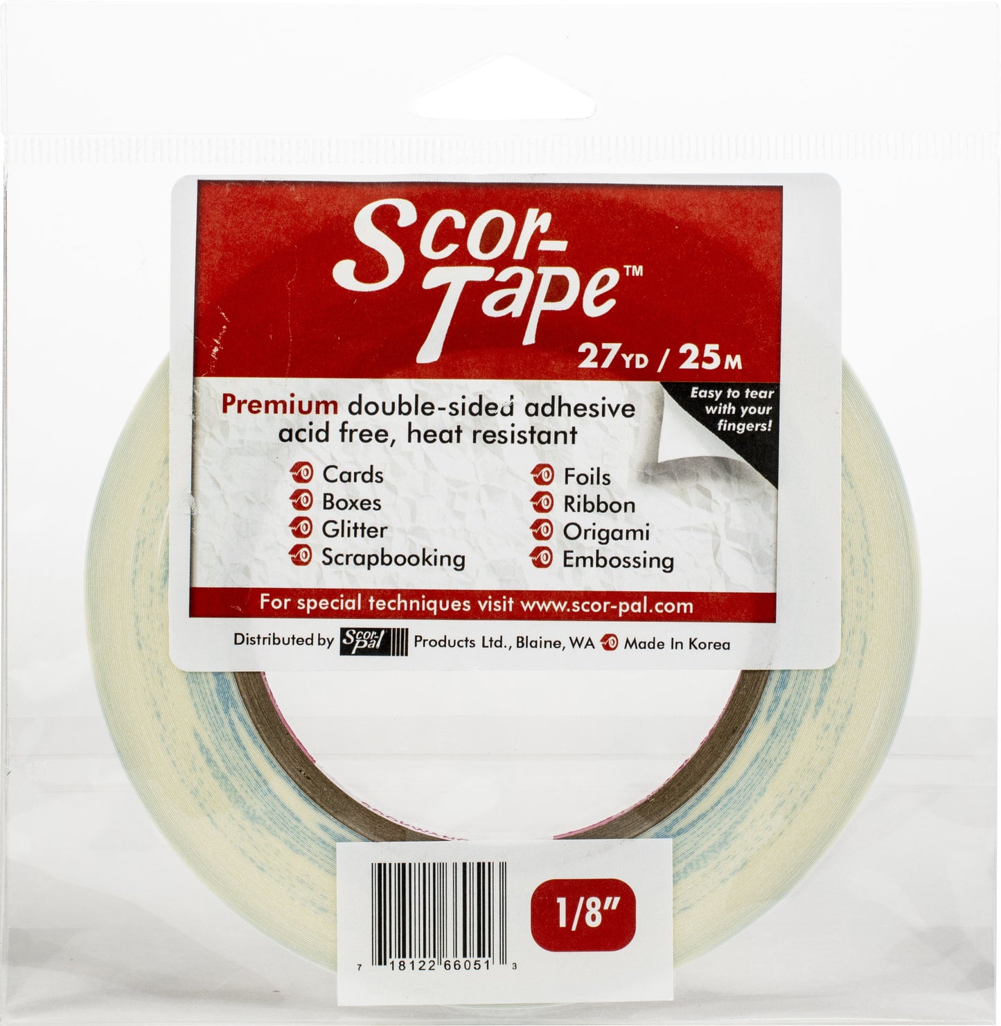 Scor-Tape, 1/8" d/s tape, 27 yd