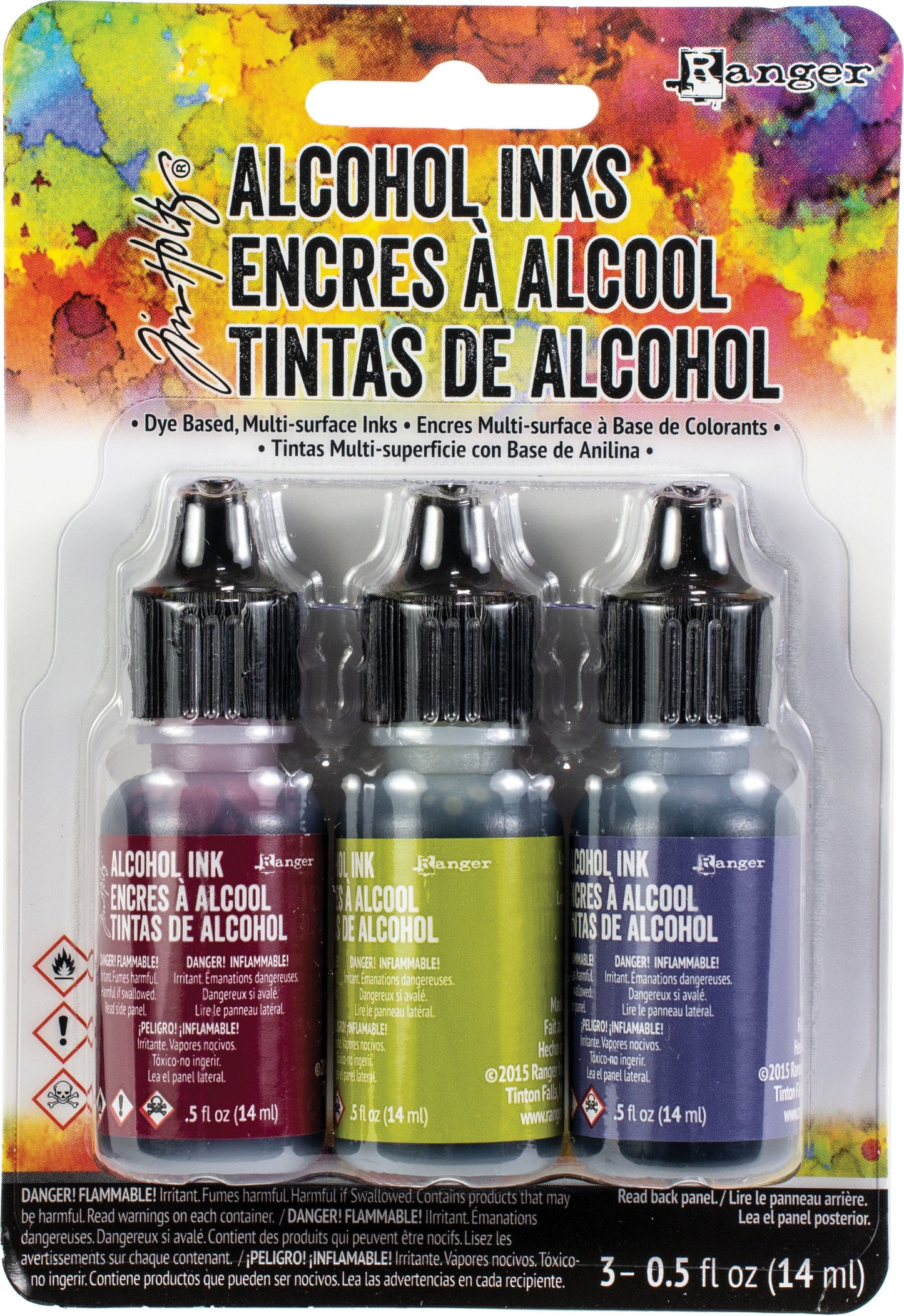 Tim Holtz Alcohol Ink .5oz 3/Pkg-Farmers Market-Cranberry/Lettuce/Eggplnt