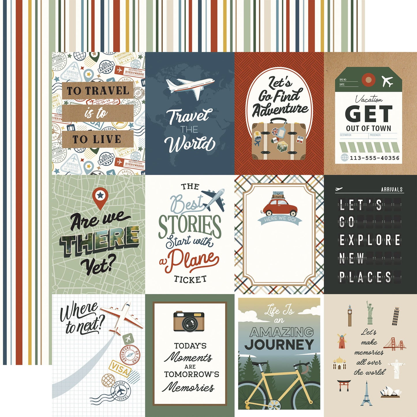 Echo Park It's Time To Travel: 3x4 Journaling Cards 12x12 Patterned Paper