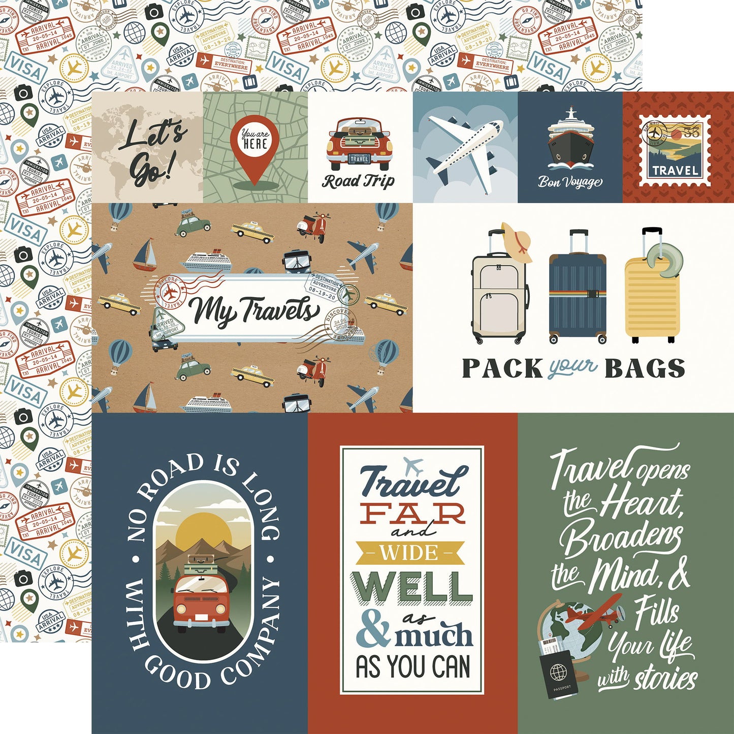 Echo Park It's Time To Travel: Explore Journaling Cards 12x12 Patterned Paper