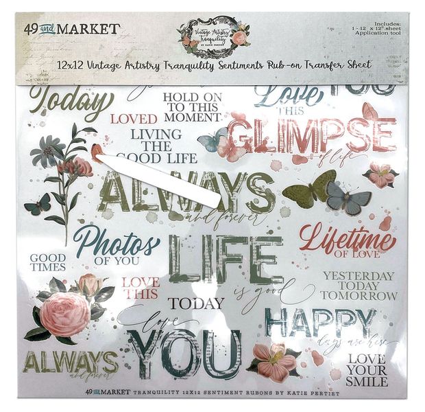 Vintage Artistry Tranquility Sentiments Rub-Ons 12"X12"Sheet
