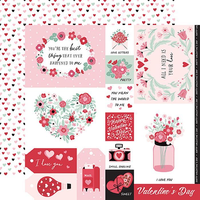 Echo Park Valentine's Day: Multi Journaling Cards 12x12 DS Patterned Paper (1 Sheet)